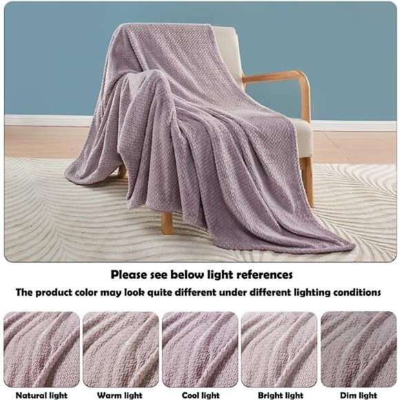 Super Soft Throw Blanket Light Purple Premium Silky Flannel Fleece LeavesPattern - Picture 6 of 6